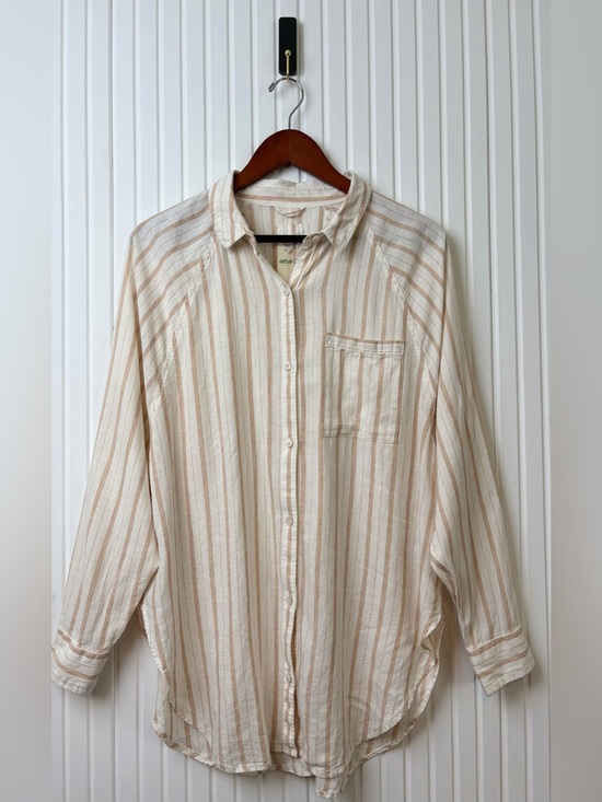 aerie Tops - Aerie Women’s Button Down Linen Blend Shirt Striped Oversized XS Coastal Breezy